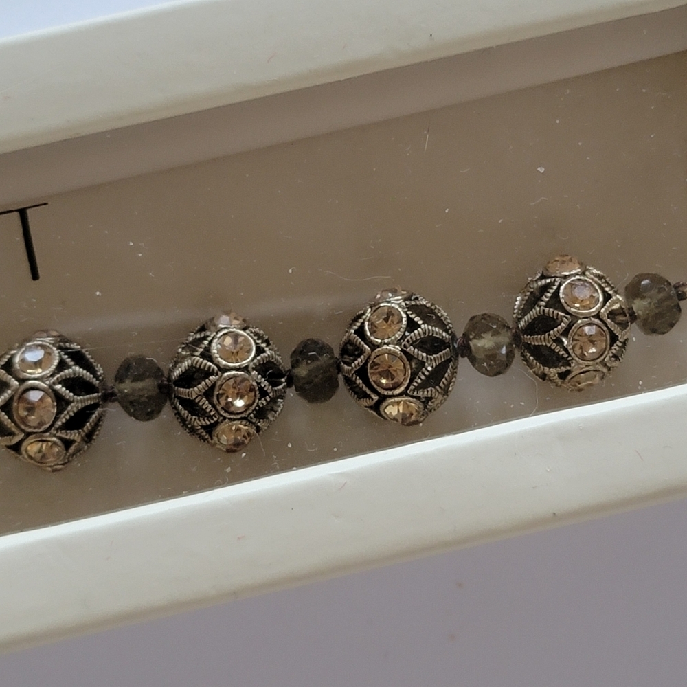 Monet Bracelet Vintage Y2K Neutral Tone Round Crystal Charm Signed New In Box - Picture 4 of 15